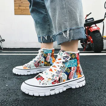 

Canvas personality printed street trendy men's shoes high-quality lace casual breathable cushioning blade sports men's shoes