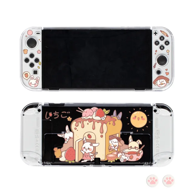 For Nintendo Switch OLED Cute Cartoon Anime Case Joy Con Controller Shell Kawaii Pink Soft Silicone Protective Cover Accessories C