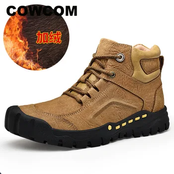 

COWCOM Winter Men's Boots Outdoor Hiking Shoes Boots Martin Men's Cow Leather Snow Boots Climbing rubber Sole shoes CLK-18698