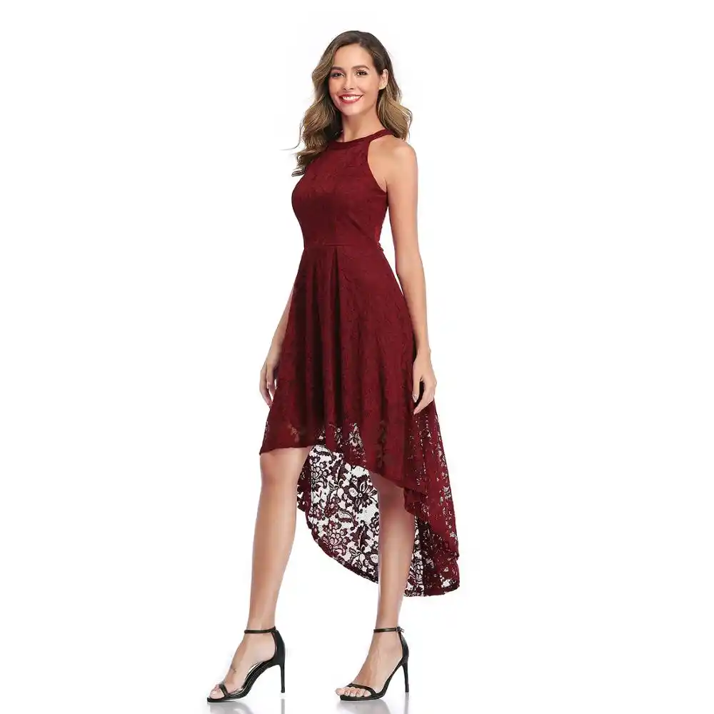 burgundy lace high low dress