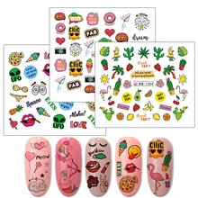 12 шт Лайк для дизайна ногтей Водные Наклейки сексуальные милые губы полное покрытие обертывания мультфильм шаблон клей маникюр с использованием водяных знаков BEBN1273-1284