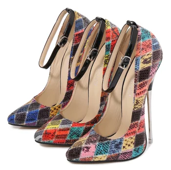 

2020 New fashion high gloss snake sexy color blocking jelly Plaid light mouth pointed high heels