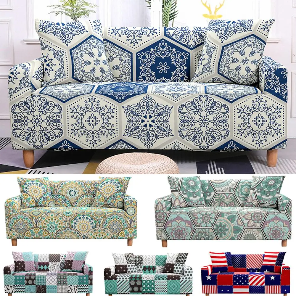 

Stretch Bohemian Geometric Slipcover Mandala Sofa Covers Couch Cover for Living Room Sofa Protector Elastic Loveseat Slipcover