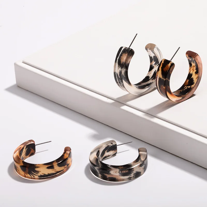 

2019 ZA New Fashion Tortoise Color Leopard Print Acrylic Acetic Acid Sheet Geometric Circle Square Long Drop Earrings for Women