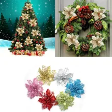 

10pcs 9cm Christmas Tree Glitter Artifical Flowers Christmas Tree Decorations For Home Fake Flowers Navide Ornaments New Year