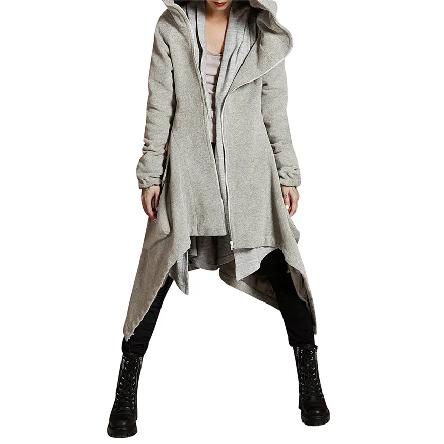 Лидер продаж; женские высококачественные зимние повседневные толстовки на молнии; асимметричное однотонное Стеганое пальто; ; Размер s-xxxl - Цвет: Gray