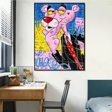 

Street Graffiti Art Canvas Painting Pink Panther Posters and Prints Wall Pink Leopard Picture for Living Room Home Decoration