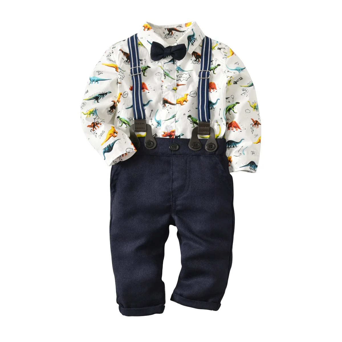 

Child Romper Set Europe And America BOY'S Dinosaur Romper Suspender Pants Bowtie Gentleman Three-piece Set