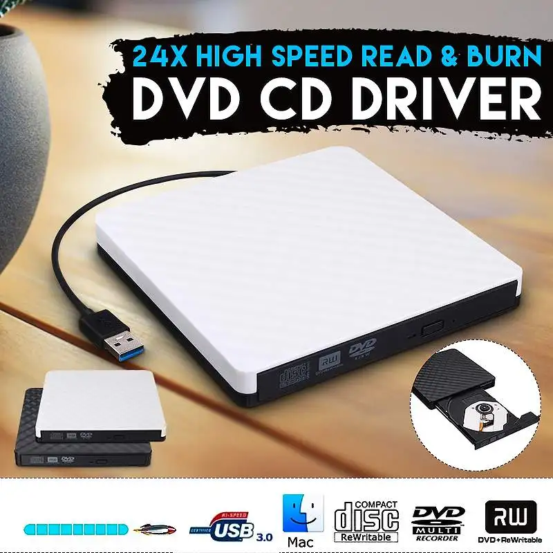 External DVD RW CD Writer USB 3.0 Slim Carbon Grain Drive Burner Reader Player Reader For PC Laptop 