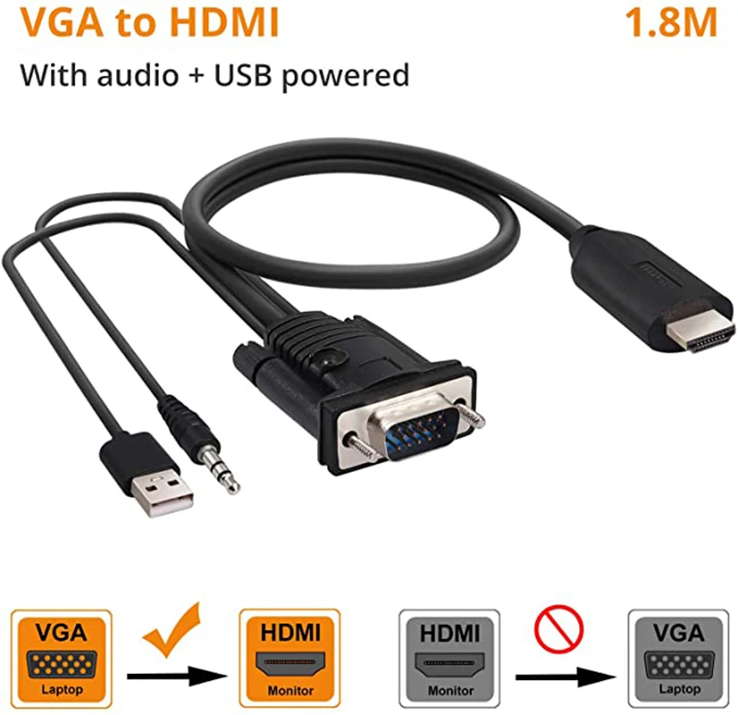 Vga A Cavo Dell'Adattatore Di Hdmi Con Audio Da 3.5Mm Usb 6Ft/1.8M Video Converter Cavo 1080P Supporto Nintendo Interruttore Ps4 Del Computer Portatil
