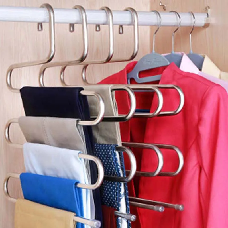 1PC 5 layers S Shape MultiFunctional Clothes Hangers Pants Storage Hangers Cloth Rack Multilayer Storage Cloth Hanger