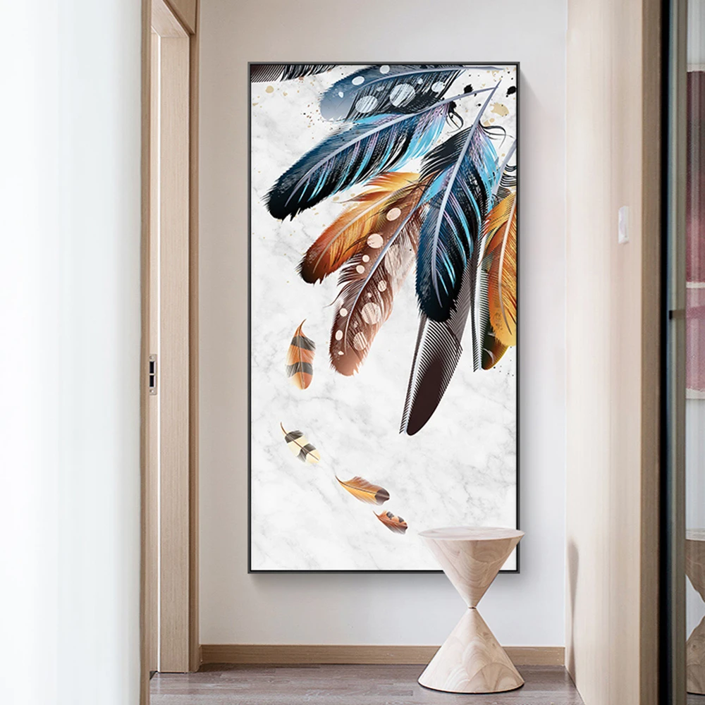 Nordic Feather Porch Abstract Canvas Painting Set Wall Pictrues For Living Room Decorative Picture Plakat Art Posters And Prints | Дом и сад