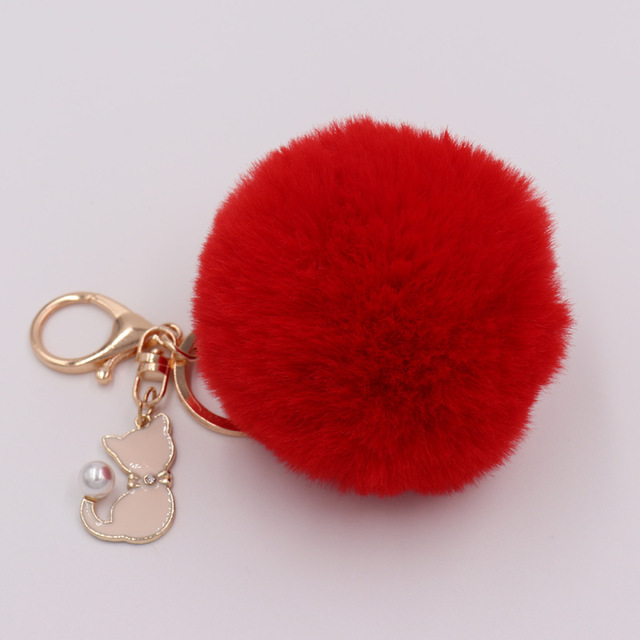 Fur Pompom Keychain Artificial Rabbit Fur Pompom Keychain Kitten Pendant Key Ring Fluffy Handbag Women Keychain Key Ring