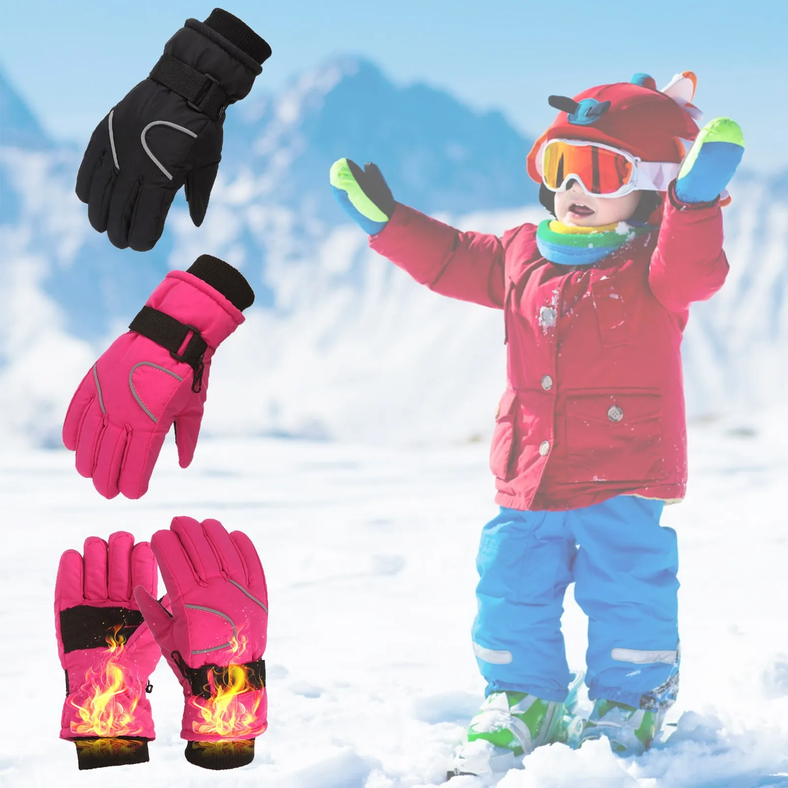 

Winter Cycling Mitten Outdoor Kids Boys Girls Snow Skating Snowboarding Windproof Warm Ski Gloves Suit For 4-8 Years Old guantes