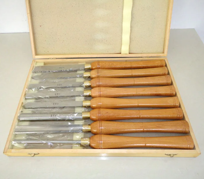 High quality 8 hand-held high speed steel woodworking lathe turning tool set hardcover diy turning knife