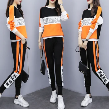 

tracksuit for women 2019 autumn female fashion printing crop tops+pants suits women's casual retro two piece sets