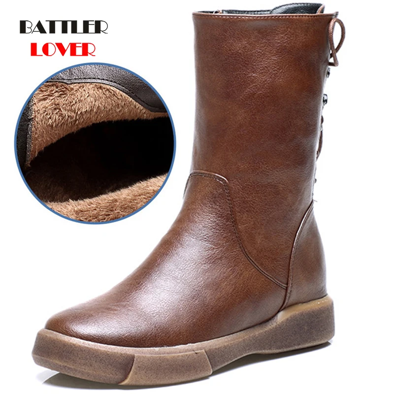 

Martin Boots Womens Warm Winter Shoes Waterproof Super Star Shoes Mid Calf Boots for Women Sewing Non slip Botas Mujer Invierno