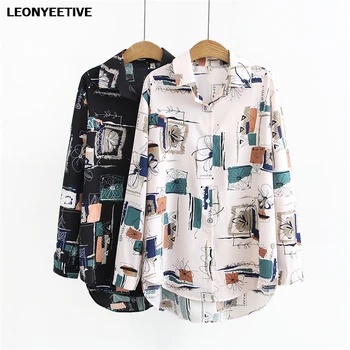 

2020 new summer shirt oversize plus size Shirt Chiffon Turn-down Collar Print Full Long Casual