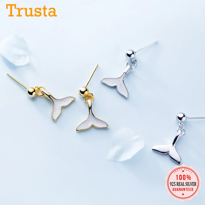 Trusta 100% 925 цельные серьги гвоздики из настоящего серебра с хвостом русалки и Кита