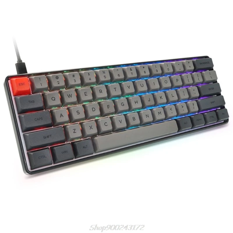 RGB LED Backlit Wired Mechanical Keyboard,Portable Compact Waterproof Mini Gaming Keyboard 61 PBT Keycaps Gateron Switcs Jy21 20