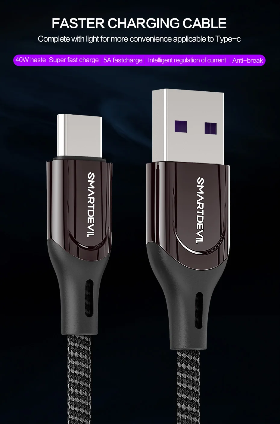 SmartDevil Быстрая зарядка USB C type C кабель 5A для крутой облачной версии usb зарядный кабель для huawei P20 для samsung Кабель-адаптер