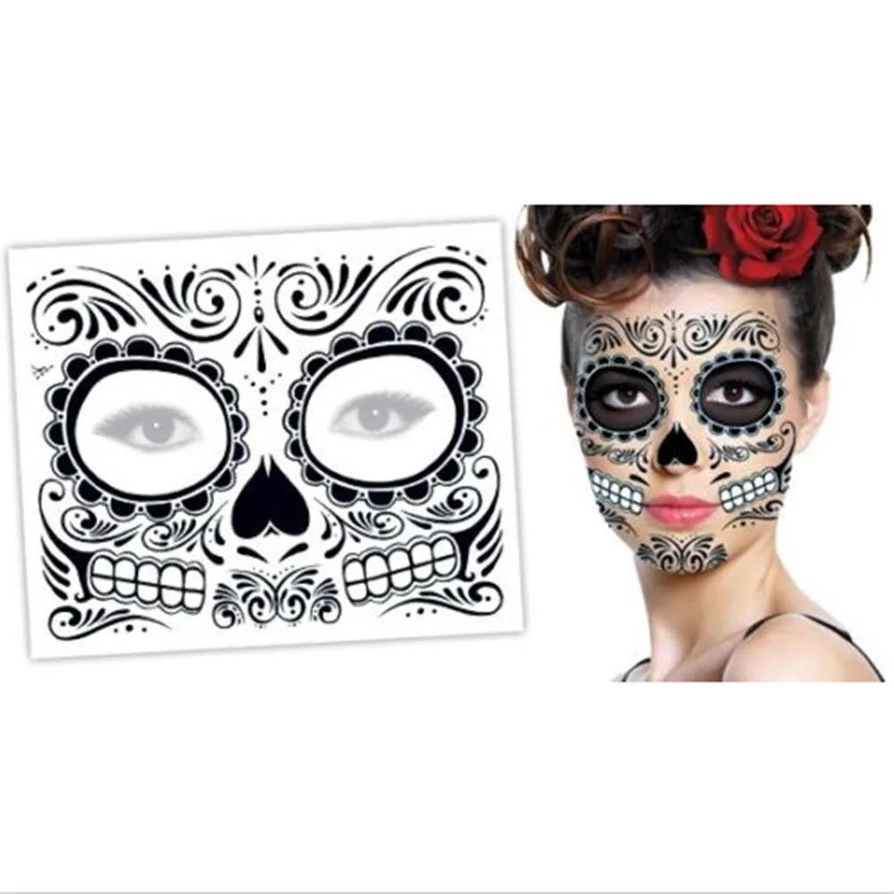 2 шт Хэллоуин день смерти наклейка для лица Dia de los Muertos маска для лица сахарный череп Татуировка красота одноразовые татуировки инструмент - Цвет: B