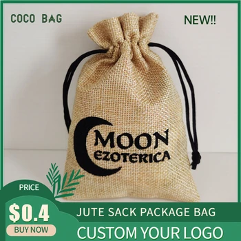 

50p/lot Ployester Yellow Jute Drawstring Bag Linen/Flax Sachet Jewelry Bead Sack Containers Packaging Gift Pocket Custom Logo