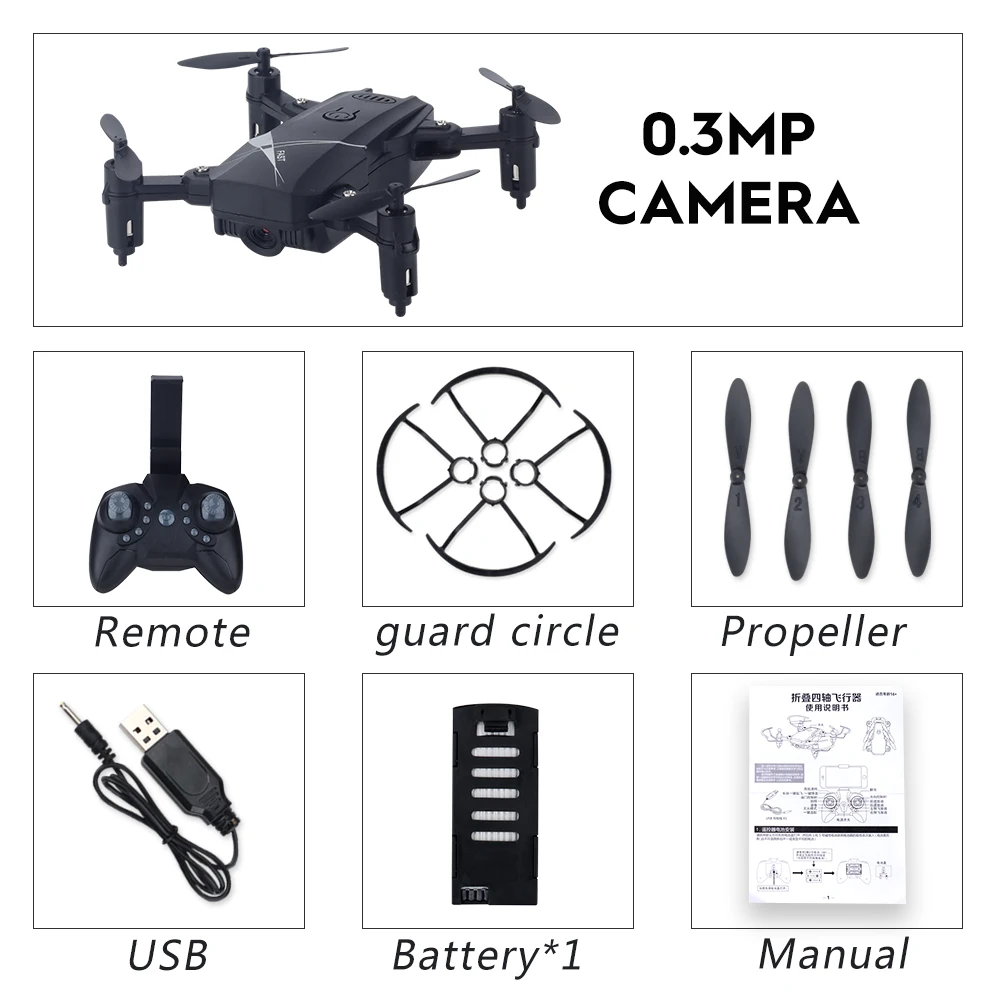 LF602 мини-Дрон с Wifi Hd камерой RC Вертолет Fpv дроны складной Квадрокоптер игрушки с дистанционным управлением для детей - Цвет: Black 0.3P 1B