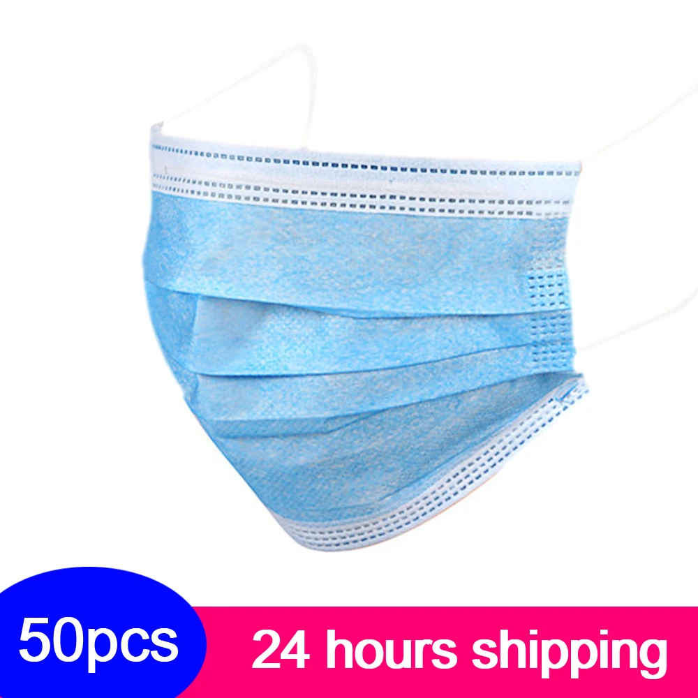 

3-Layer Non Woven Mask Mouth Dustproof Melt blown fabric Disposable Face Mask Air Pollution Protective Anti Dust Mask 50pcs