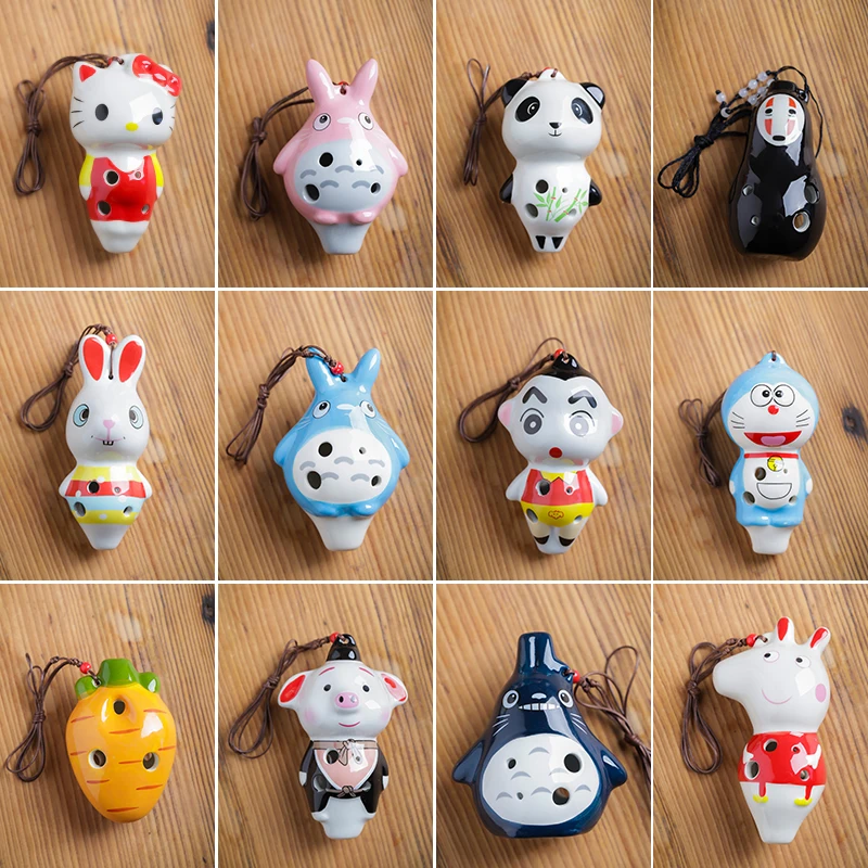 Ocarina 6 Hole Small Cartoon Character Ocarina Alto C Tone Beginner Ocarina Tourist Souvenir Teaching Toys Ceramic Pendant