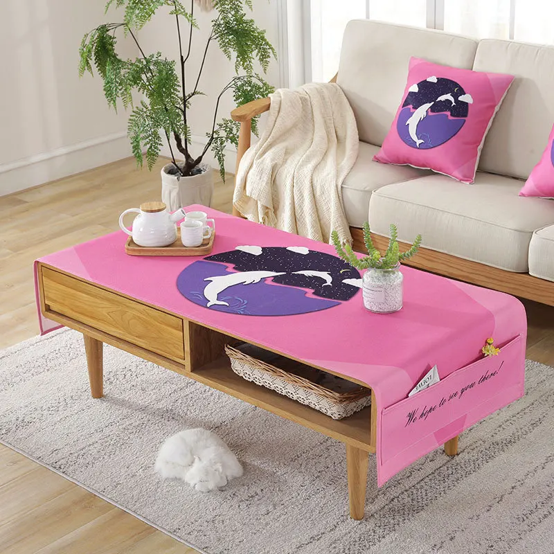 Tea table cloth cartoon printed cotton and linen cover cloth for tea table small table dust protected cover