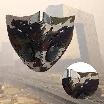 

Camouflage Outdoor Sports Activated Carbon Mask Wind-proof Breathable Mask Double Valve Replaceable Filter Element