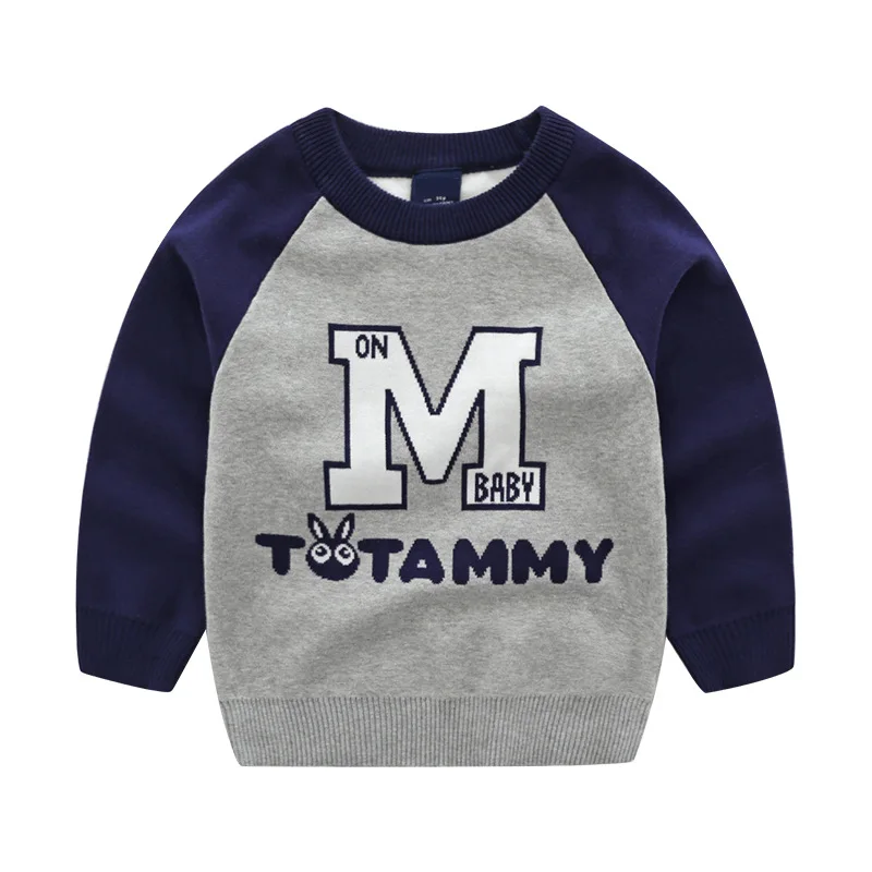 Gray Boys Cute Cartoon Sweaters Autumn Winter Boy Long Sleeve Letters Pullover Knitted Casual Sweater Children Warm Knit Tops - Цвет: Gray