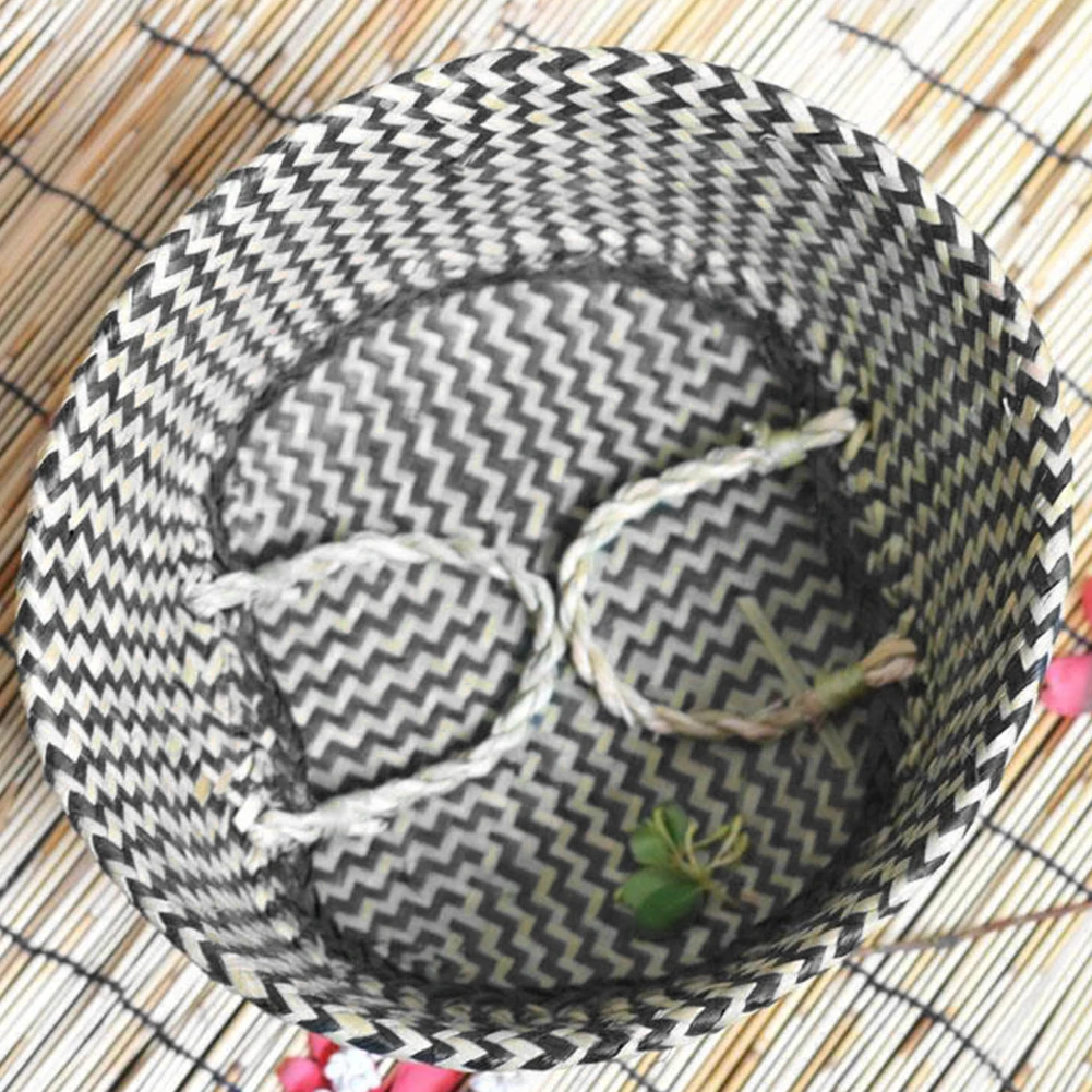 Корзина для белья плетеная для хранения DIY Круглый складной домашний декор цветочный горшок вешалка для растений с ручкой плетеная