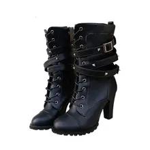 Ботинки до середины икры с боковой молнией и шипами на не сужающемся книзу массивном каблуке; Ботинки martin на каблуке со шнуровкой; женская обувь; Повседневная Теплая обувь для повседневной носки