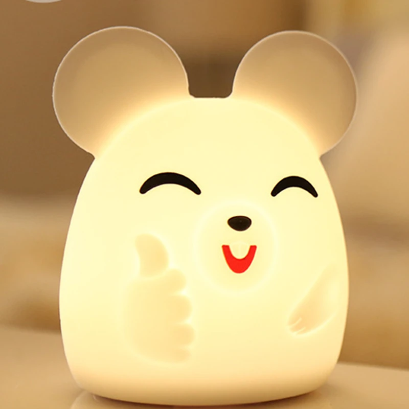 

LED Night Light Cute Mouse Lamp Wireless Touch Sensor Silicone Battery Animal Light Child Holiday Bedroom Desktop Decor Lamp