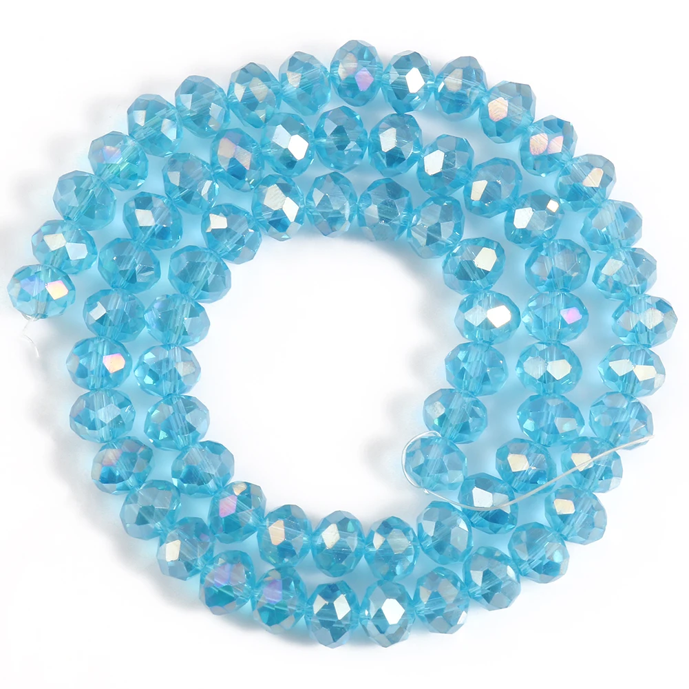 100Pcs Teal Glass Faceted Beads - 14x8mm Rondelle Spacers With 5mm Hole For DIY Jewelry Making - View #5