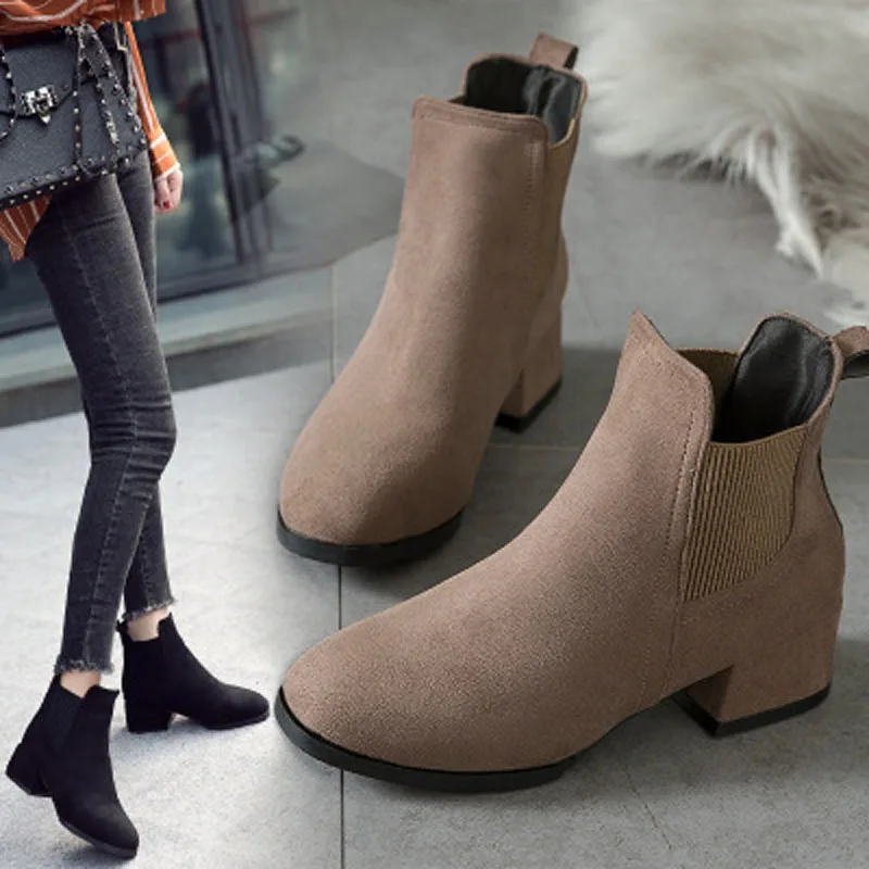 

Siddons Fashion Suede Boots Woman 2020 Round Toe Slip On Low Heels Autumn Winter Shoes For Woman Casual Comfort Martin Boots