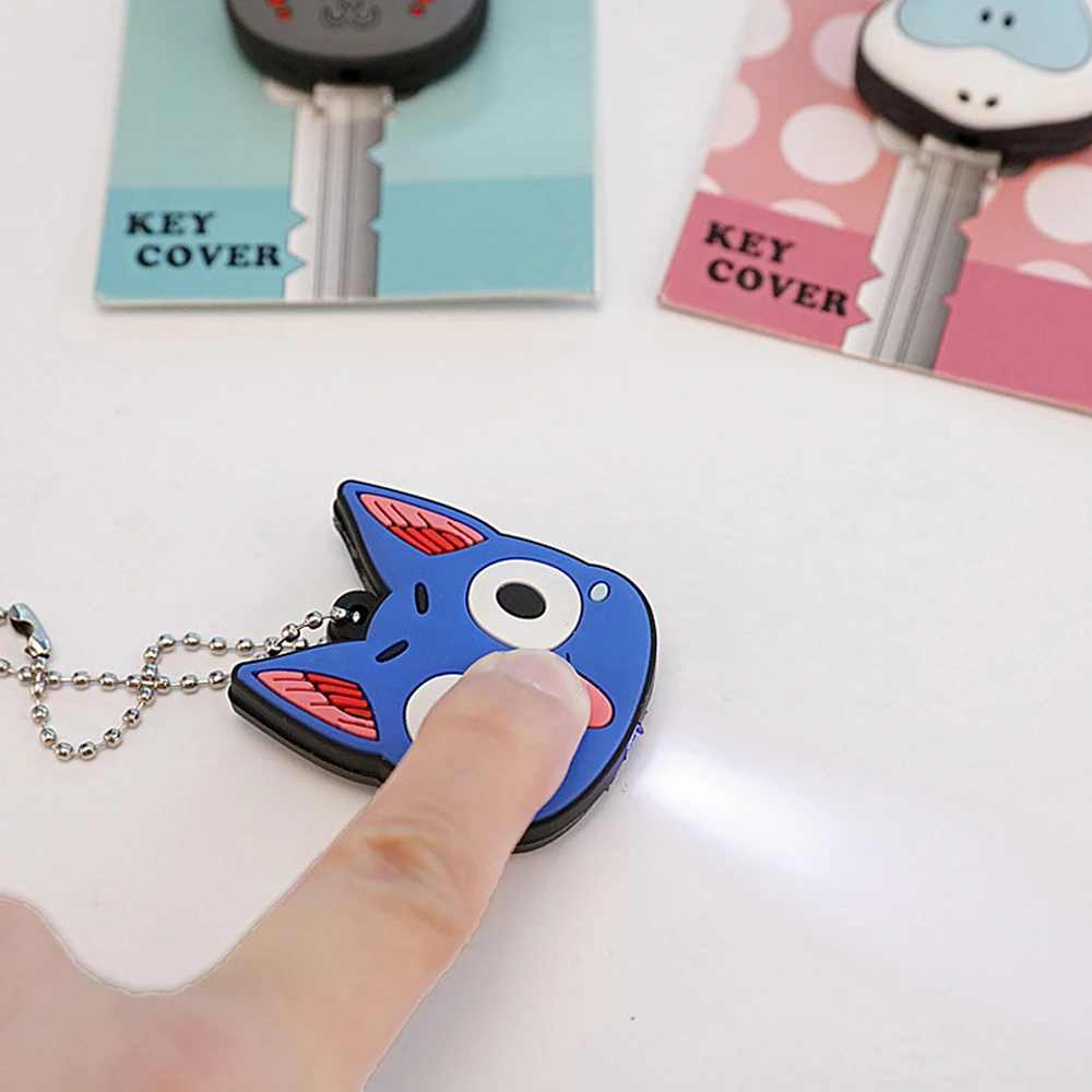 Cartoon Key Cover Small LED Lamp Soft Silicone Protective Case Key Control Dust Cover Holder Chain Pendant
