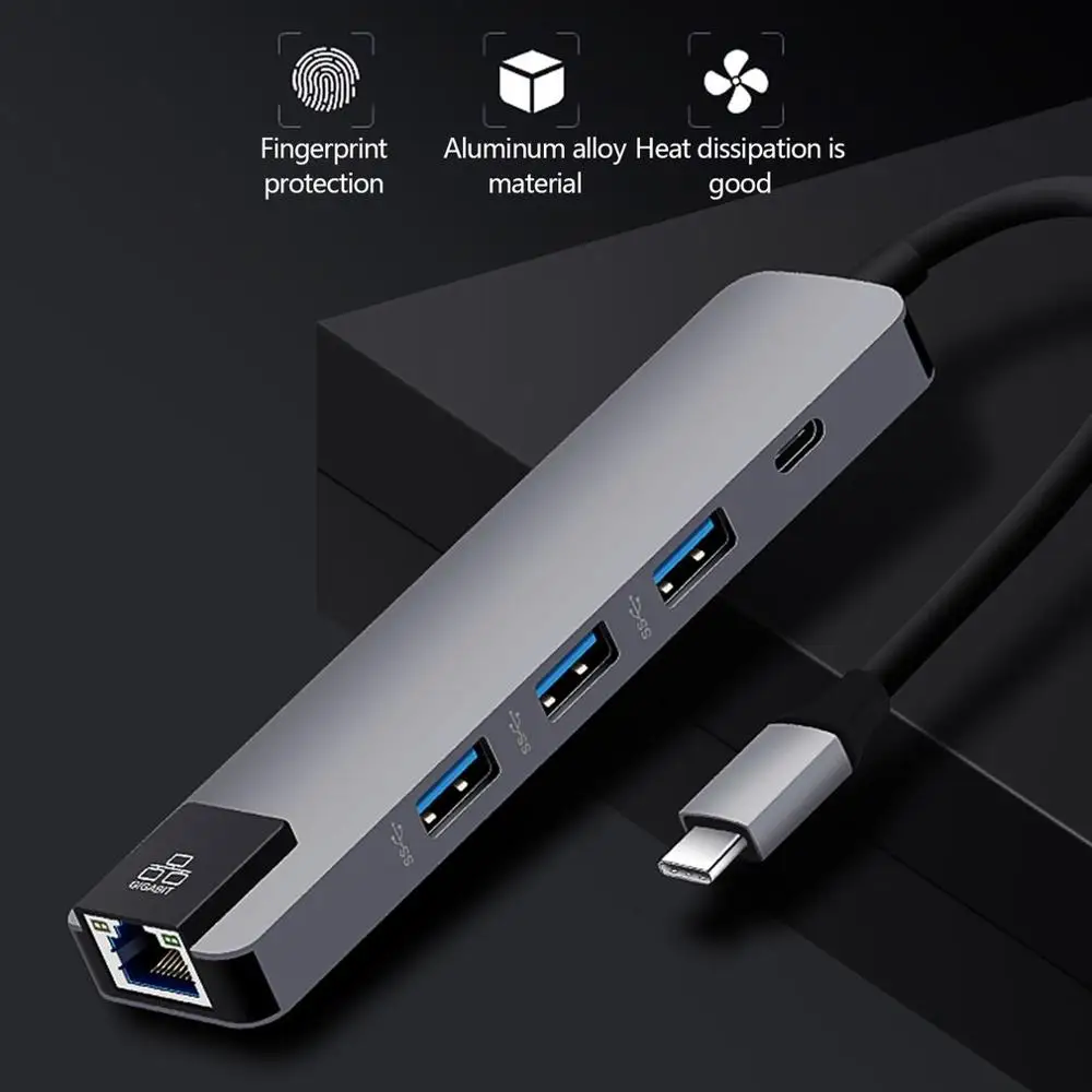 5 в 1 концентратор USB Type C Hdmi 4K USB C концентратор для Gigabit Ethernet Rj45 Lan адаптер для Mac book Pro Thunderbolt 3 USB-C зарядное устройство