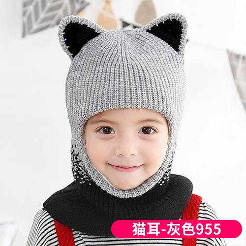 8 Kids Winter Knitted Hats Scarf Girls Boys Pompom Hat Children Warm Outdoor Windproof Cap Set Baby Plus Velvet Hat Bonnet Scarves - Цвет: 8