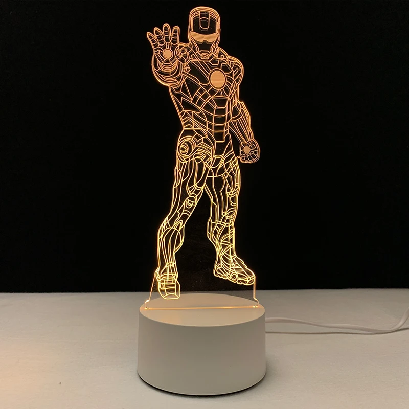 Железный человек 3D ночник теплый белый светодиодный выключатель лампы ЕС/США не может мигать атмосферное освещение домашний Декор Детский Рождественский подарок