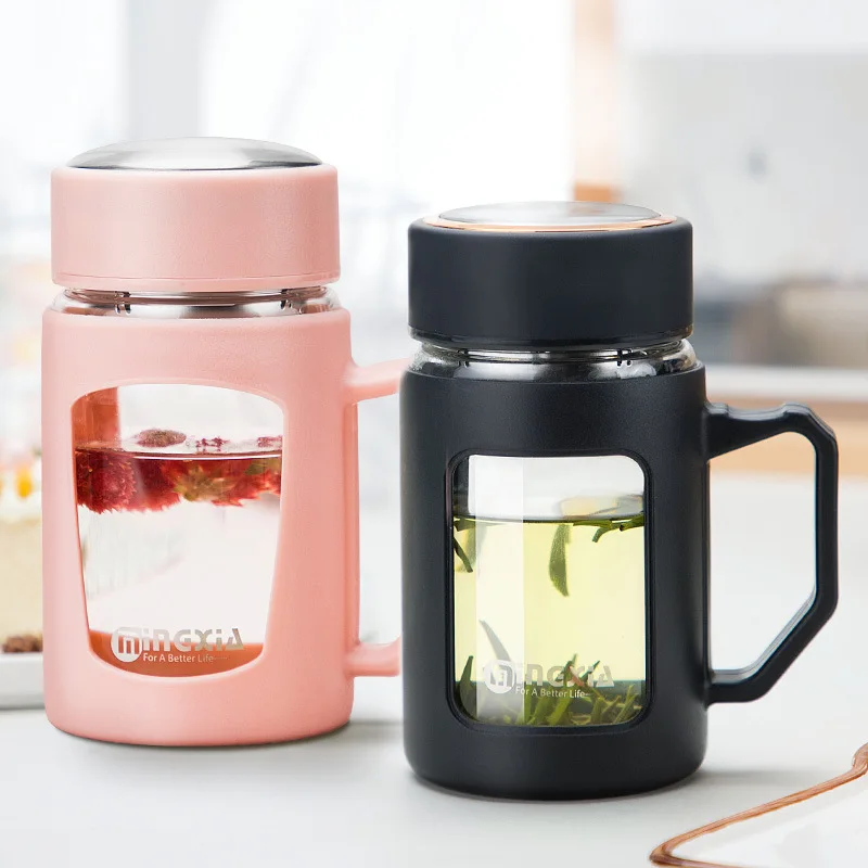 

500ml Business Glass Tea Mug with Infuser Office Tea Glass Water Bottle with Tea Infuser Filter Handler High Borosilicate Cup