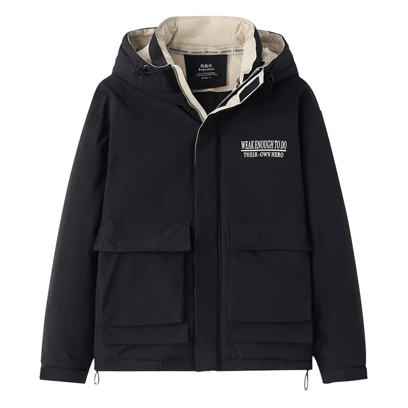 Enjeolon зимние мужские парки с капюшоном, ветрозащитная куртка, толстое теплое пальто, повседневная хлопковая стеганая куртка, Мужская одежда размера плюс YR932 - Цвет: Black