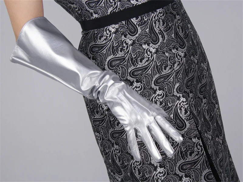 Длинные перчатки из лакированной кожи, 50 см, большой рукав, имитация, искусственная кожа, Леопардовый принт, DL-BW1