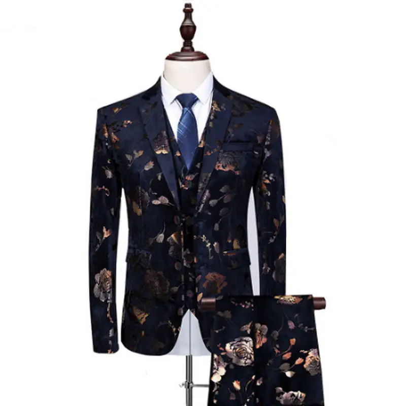 Черный Новинка; 3 модели; Мода для женщин; flor de breassed impreso Traje de esmoquin para hombre 6XL de alta calidad Delga - Цвет: Черный