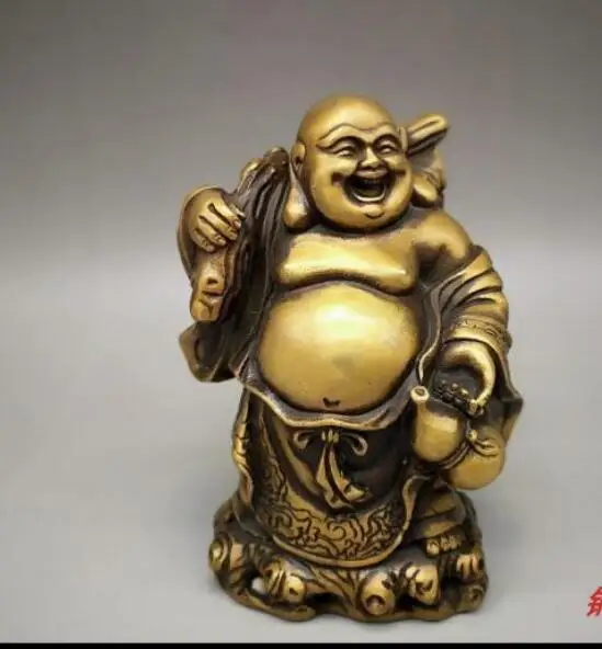 

16cm Old China Bronze Bag Buddha Statue