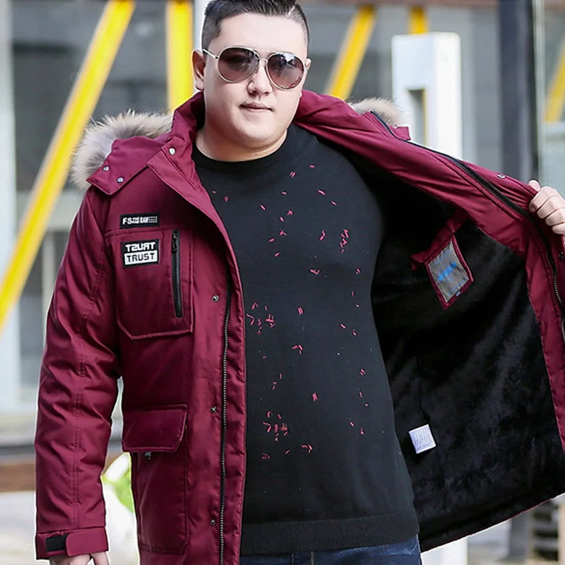 Plus velvet wine Зимняя длинная бархатная куртка 10XL мужской пуховик размера плюс 10XL свободный утепленный плюс замшевый мужской жакет - Цвет: Plus velvet wine