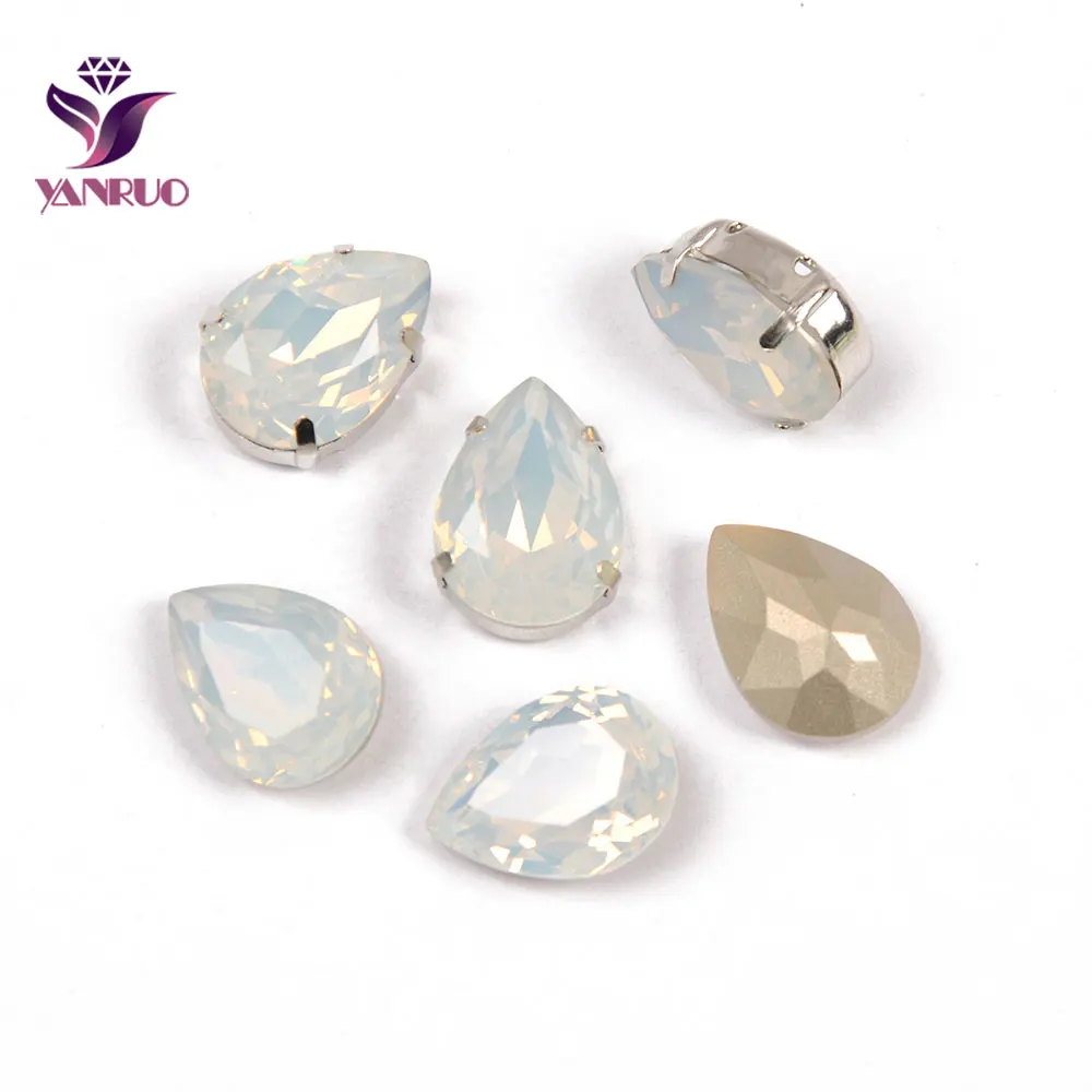 Yanruo Teardrop White Opal Claw Crystals All For Cucito Strass Cuciti Ornamenti Per Cucire In Vetro