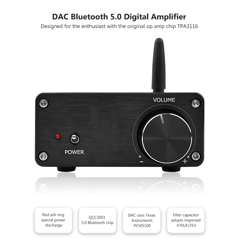 Мини Tpa3116 Bluetooth 5,0 усилитель стерео класса D Hifi цифровой усилитель мощности Amp 50Wx2 Dac Pcm5100 домашний звуковой кинотеатр